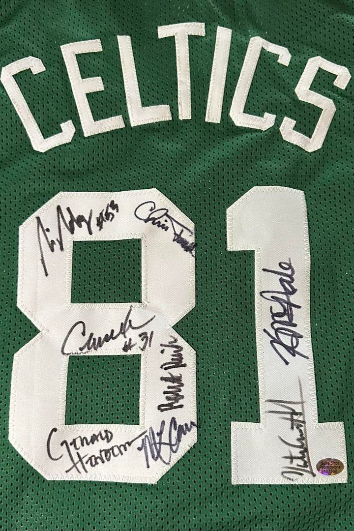 1981 Celtics Custom Green Jersey Signed by: Bird McHale Parrish Henderson Maxwell Carr Archibald Ford Robey *RARE* - Sure Shot COA